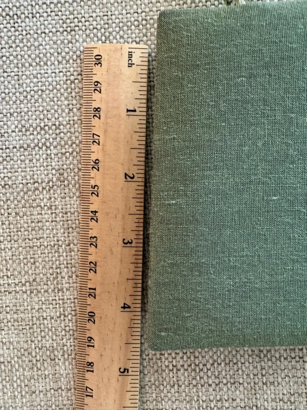 Talbots Sage Green Linen Silk Mini Bag Beaded Handle Structured Evening Clutch - Picture 9 of 10